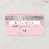 Creditcard roze glitter druppelt zilver monogram visitekaartje (Achterkant)