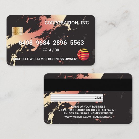 Creditcard | Roze Metaal | Marmer Visitekaartje (Voorkant / Achterkant)