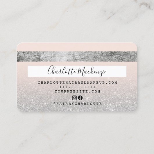 Creditcard Silver Glitter blush roze monogram Visitekaartje (Achterkant)