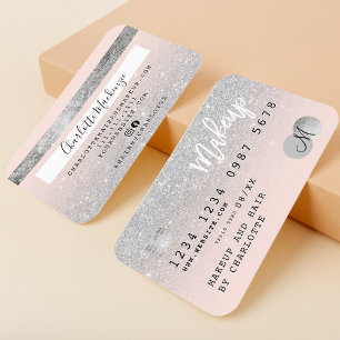 Creditcard Silver Glitter blush roze monogram Visitekaartje