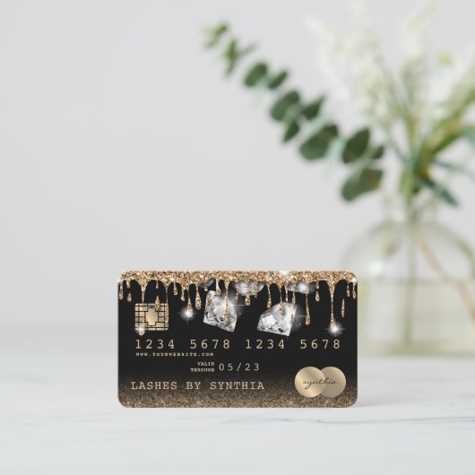 Creditcard Stipping Gold Diamonds Visitekaartje (Staand voorkant)