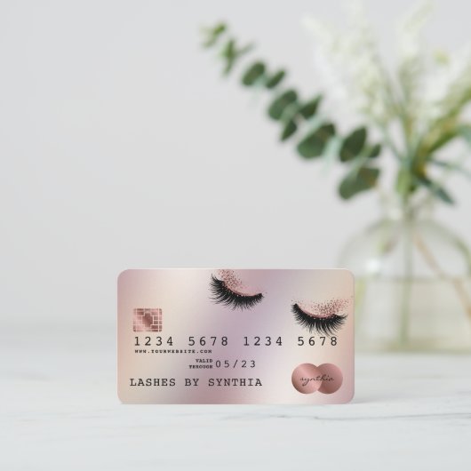 Creditcard styreen Roos Gold Long Lashes Visitekaartje (Staand voorkant)