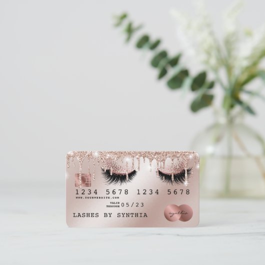Creditcard styreen Roos Gold Long Lashes Visitekaartje (Staand voorkant)