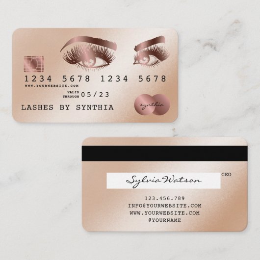 Creditcard styreen Roos Gold Long Lashes Visitekaartje (Voorkant / Achterkant)