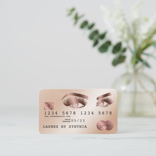 Creditcard styreen Roos Gold Long Lashes Visitekaartje (Staand voorkant)