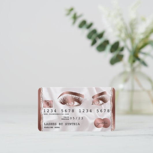 Creditcard styreen Roos Gold Long Lashes Visitekaartje (Staand voorkant)