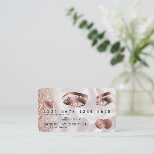 Creditcard styreen Roos Gold Long Lashes Visitekaartje (Staand voorkant)