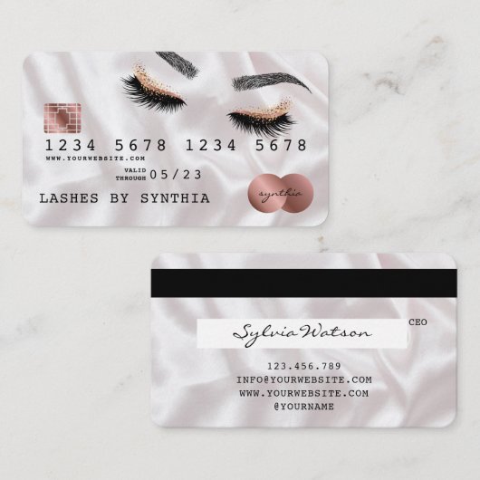 Creditcard styreen Roos Gold Long Lashes Visitekaartje (Voorkant / Achterkant)