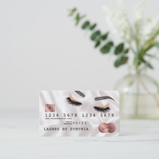 Creditcard styreen Roos Gold Long Lashes Visitekaartje (Staand voorkant)