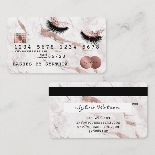 Creditcard styreen Roos Gold Long Lashes Visitekaartje (Voorkant / Achterkant)
