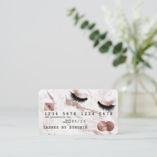 Creditcard styreen Roos Gold Long Lashes Visitekaartje (Staand voorkant)