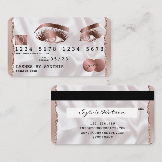 Creditcard styreen Roos Gold Long Lashes Visitekaartje (Voorkant / Achterkant)