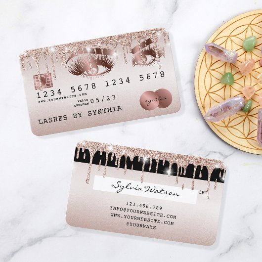Creditcard styreen Roos Gold Long Lashes Visitekaartje