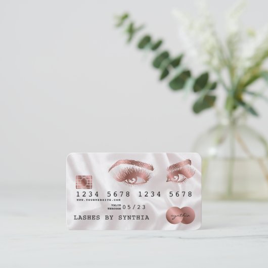 Creditcard styreen Roos Gold Long Lashes Visitekaartje (Staand voorkant)