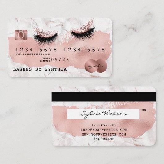 Creditcard styreen Roos Gold Long Lashes Visitekaartje (Voorkant / Achterkant)