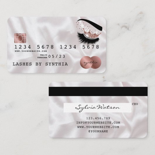 Creditcard styreen Roos Gold Long Lashes Visitekaartje (Voorkant / Achterkant)