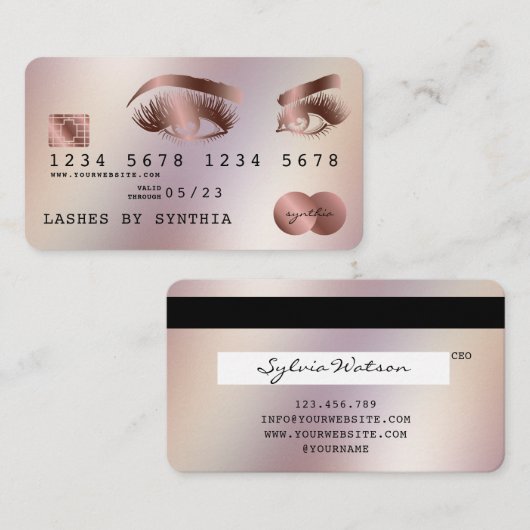 Creditcard styreen Roos Gold Long Lashes Visitekaartje (Voorkant / Achterkant)