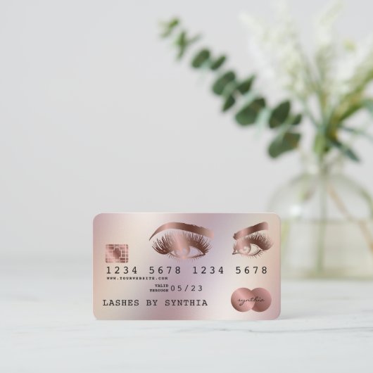 Creditcard styreen Roos Gold Long Lashes Visitekaartje (Staand voorkant)