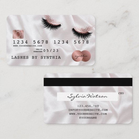 Creditcard styreen Roos Gold Long Lashes Visitekaartje (Voorkant / Achterkant)