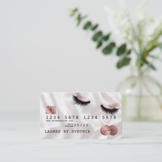 Creditcard styreen Roos Gold Long Lashes Visitekaartje (Staand voorkant)