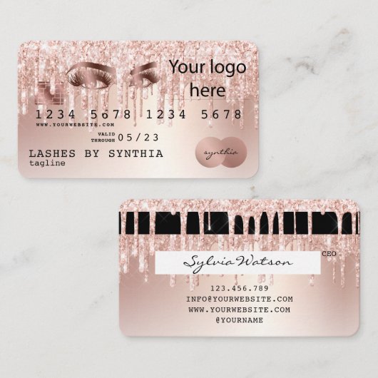 Creditcard styreen Roos Gold Long Lashes VOEG logo Visitekaartje (Voorkant / Achterkant)