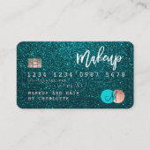 Creditcard turkooise glitter make keup hair monogr visitekaartje (Voorkant)