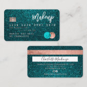 Creditcard turkooise glitter make keup hair monogr visitekaartje (Voorkant / Achterkant)