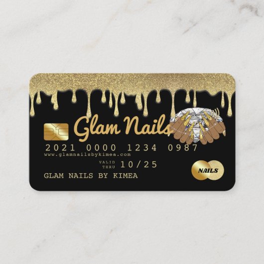 Creditcard voor Nail-technicus Gold Glitter Drivin Visitekaartje (Voorkant)