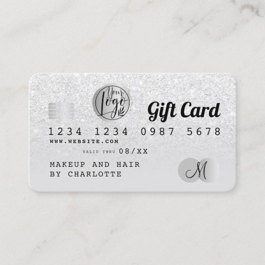 Creditcard witte glitter ombre Silver Kaart Visitekaartje (Voorkant)