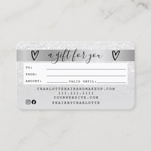 Creditcard witte glitter ombre Silver Kaart Visitekaartje (Achterkant)