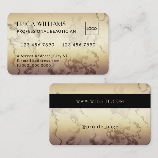 Creditcard ziet eruit als een gouden marmer visitekaartje (Voorkant / Achterkant)