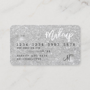 Creditcard zilveren glitter make-up haar monogram visitekaartje