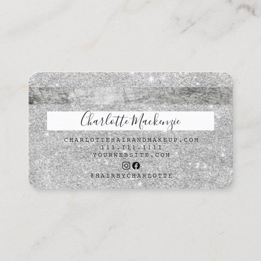 Creditcard zilveren glitter make-up haar monogram visitekaartje (Achterkant)