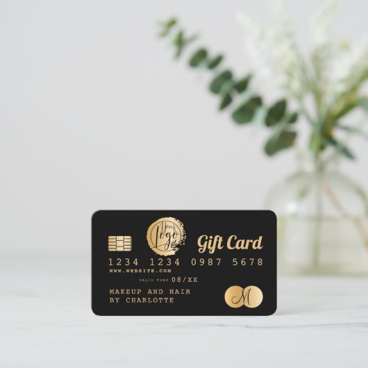 Creditcard zwarte gouden folie cadeaukaart visitekaartje (Staand voorkant)