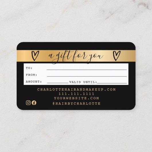Creditcard zwarte gouden folie cadeaukaart visitekaartje (Achterkant)