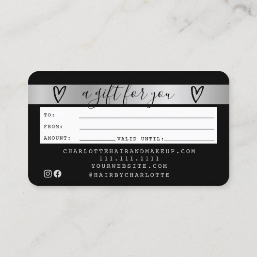 Creditcard zwarte zilverfolie visitekaartje (Achterkant)