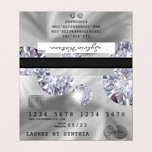 Creditcardstijl Silver Diamond Visitekaartje (Buitenkant ongevouwen)