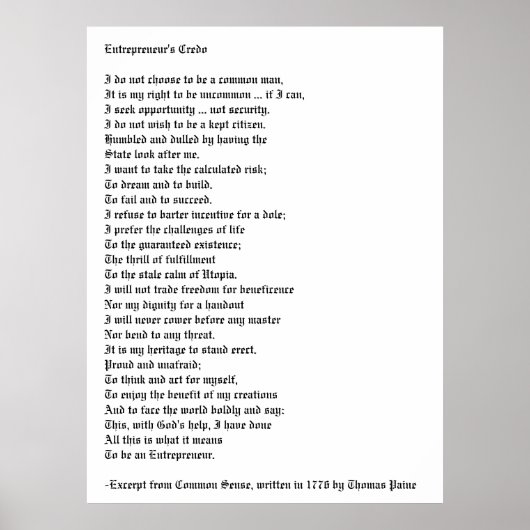 Credo van de ondernemer poster (Voorkant)