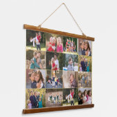 Creëer 16 Foto Collage Familie Baby Monogrammed Hangend Wandkleed (Gebogen)