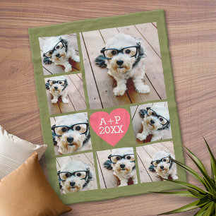 Creëer a 8 Foto Collage Heart — groen roze Fleece Deken