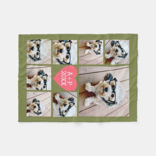 Creëer a 8 Foto Collage Heart — groen roze Fleece Deken (Voorkant (Horizontaal))