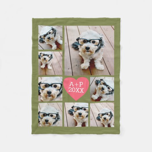 Creëer a 8 Foto Collage Heart — groen roze Fleece Deken (Voorkant)