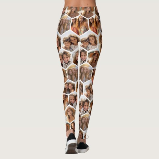 Creëer a Custom 7 Photo Collage Honeycomb Hexagon Leggings (Achterkant)