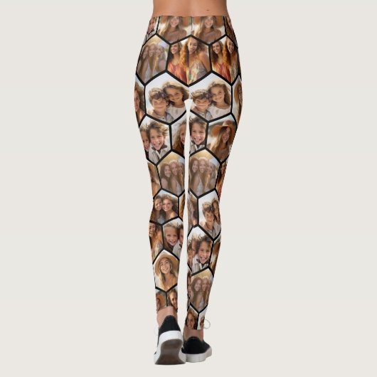 Creëer a Custom 7 Photo Collage Honeycomb Hexagon Leggings (Achterkant)