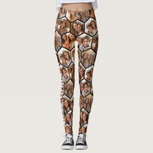 Creëer a Custom 7 Photo Collage Honeycomb Hexagon Leggings (Voorkant)