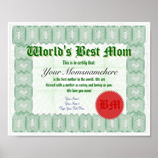 Creëer a World's Best Mam Certificate Poster (Voorkant)
