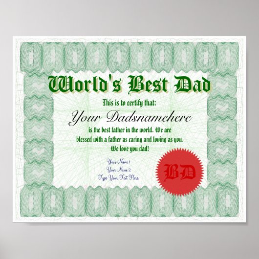 Creëer a World's Best Pap Certificate Poster (Voorkant)