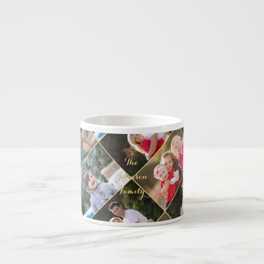 Creëer Aangepast 5 Foto Collage Gold Monogram Espresso Kop (Voorkant)