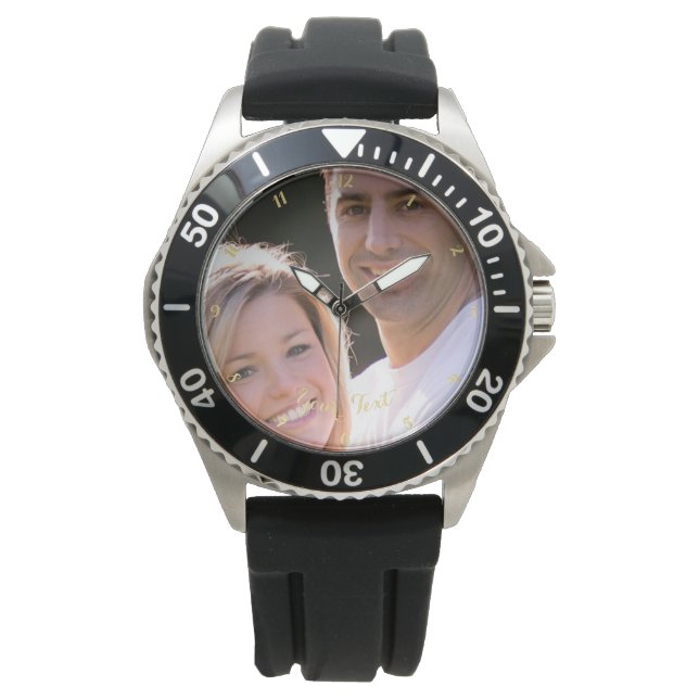 Creëer Aangepast Mannen Zwarte Rubber Strap Sport  Horloge (Voorkant)