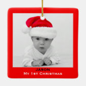 Creëer Aangepaste fotoversiering | Baby 1e Kerstda Keramisch Ornament (Achterkant)